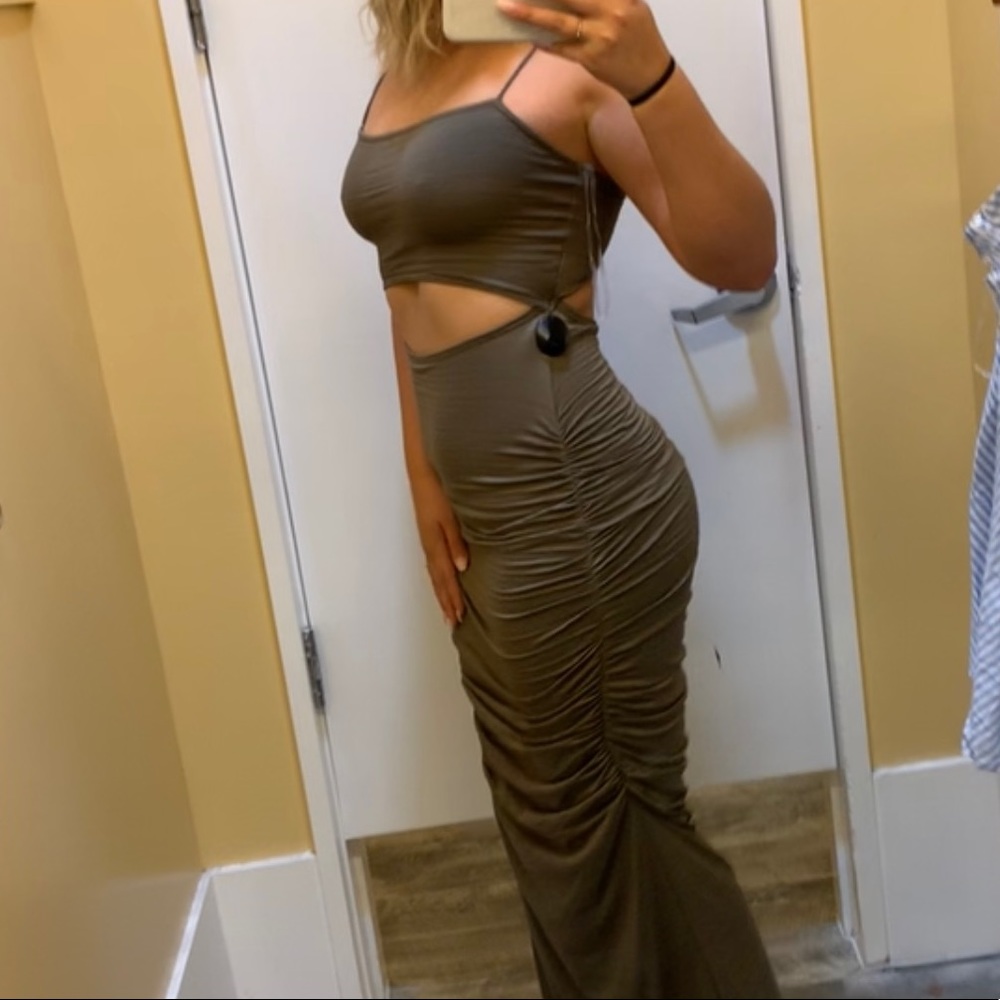 Mermaid ruched cutout maxi dress